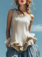 Women's Cotton And Linen Ruffle Sleeveless Vest
