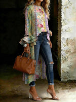 Women's Vintage Floral Casual Solid Color Cotton Shirt
