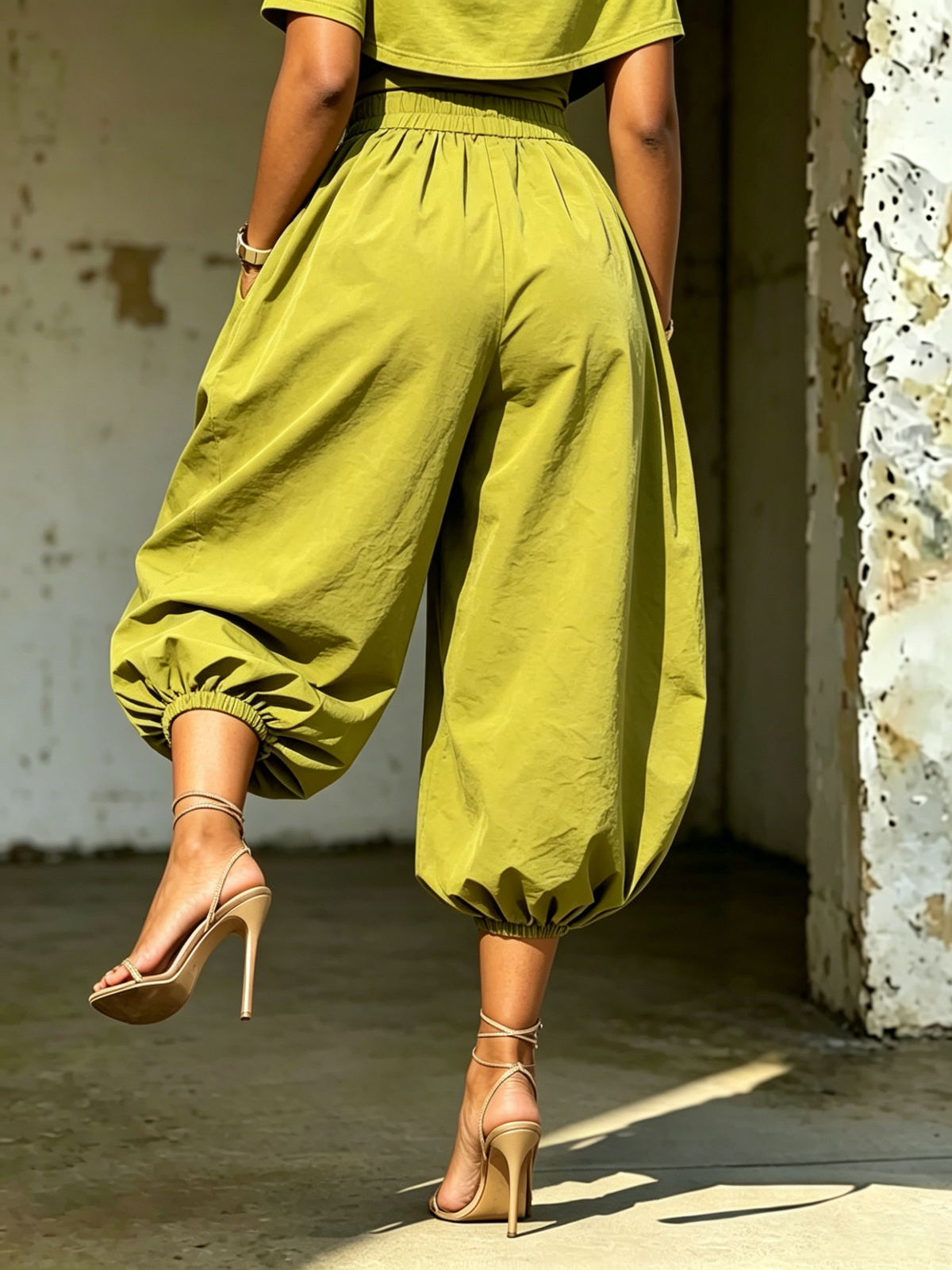 Women's Wide-leg Tie-waist Pants With Elastic Waistband