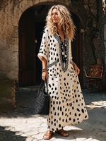 Breathable Cozy Polka-dot Cotton-linen Boho Dress