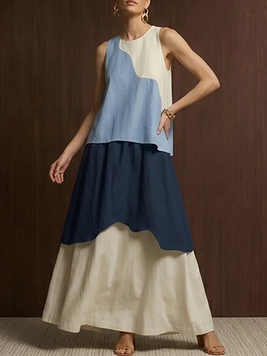 Casual & Stylish Color-block Sleeveless Maxi Dress