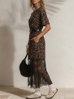 Leopard Print Lace Hem Shift Dress