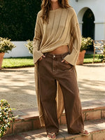 Sheer Stripes, A High Side Slit, And A Billowing Silhouette Maxi Sweater Dress