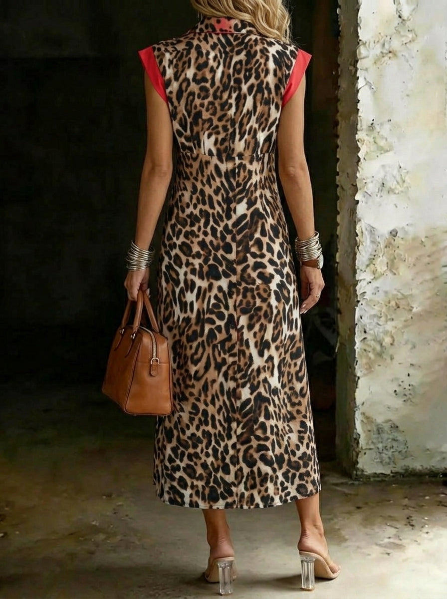 Women’s Leopard Print Contrast Shirt Dress