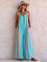 Boho-style Vintage Striped Loose-fit Draped Jumpsuit