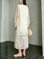Women's Floral Pattern Art Casual Stylish Patchwork Sheer Long Sleeve Dress