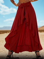 Elastic Waist Front Slit Ruffle Flowy Culottes