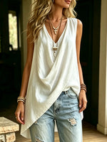 Women's Casual Sleeveless V-neck Cotton And Linen Top