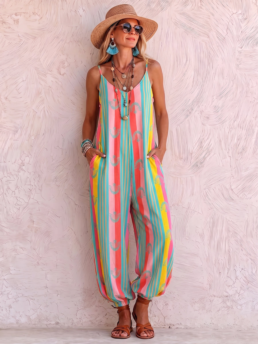 Boho Striped Loose-fit Drapey Jumpsuit