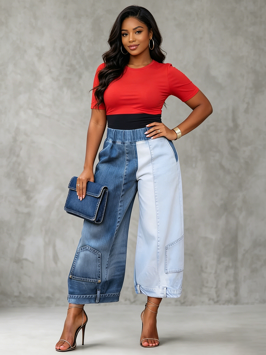 High-waisted Wide-leg Paneled Cropped Jeans