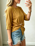Women's Elegant Twist Front Blouse With Pearl Embellishment