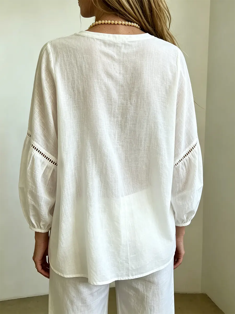 Women's Fashion Casual Loose-fit V-neck Cotton Shirt