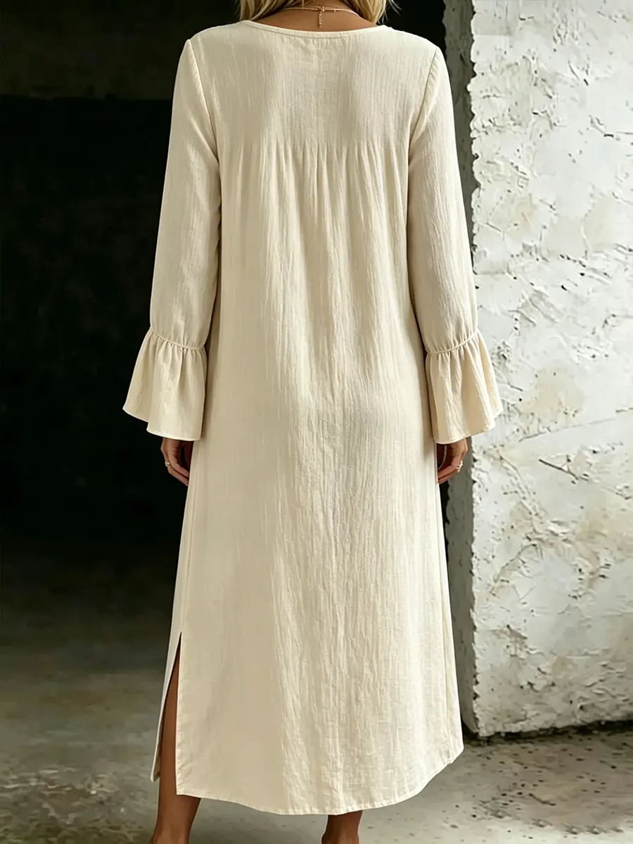 Women's Casual Retro Grace Square Neckline Cotton Linen Dress