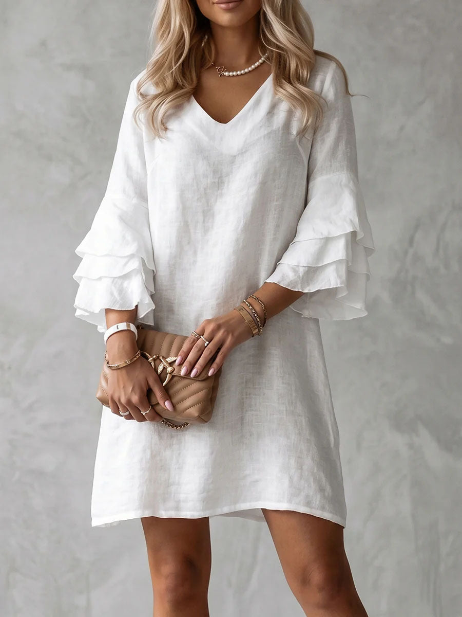 Women's Vintage Ruffled Cotton-Linen Dress
