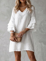 Women's Vintage Ruffled Cotton-Linen Dress