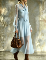 Women's Elegant Bow Tie Neck Long Flare Sleeves Dress