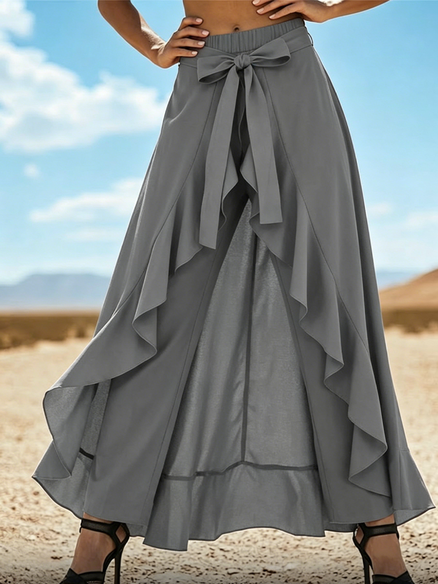 Elastic Waist Front Slit Ruffle Flowy Culottes