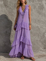 Women's V-neck Sleeveless Ruffle Dress
