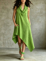 Women's Stylish Casaul Asymmetrical Sleeveless Boat-neck Dress