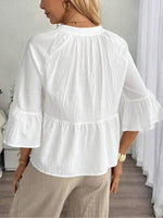 Women's V-neck Button Tassel Tie Top