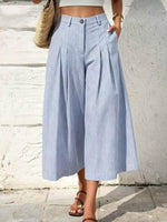 Women's Striped High-waisted Casual Loose Cotton-linen Wide-leg Pants