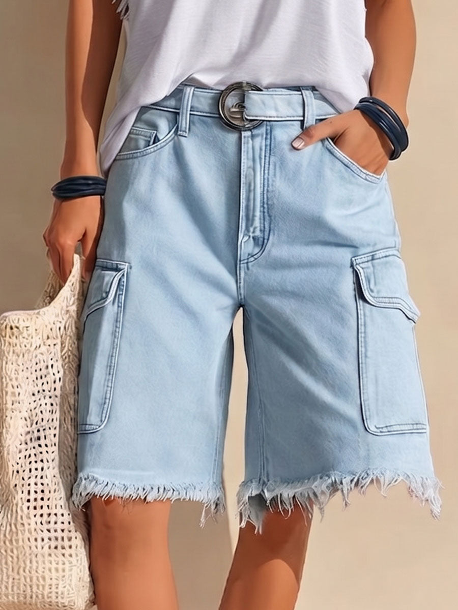 Women's High-waisted Loose-fit Wide-leg Denim Shorts