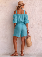Boho-style Turquoise Romper With Shoulder Straps