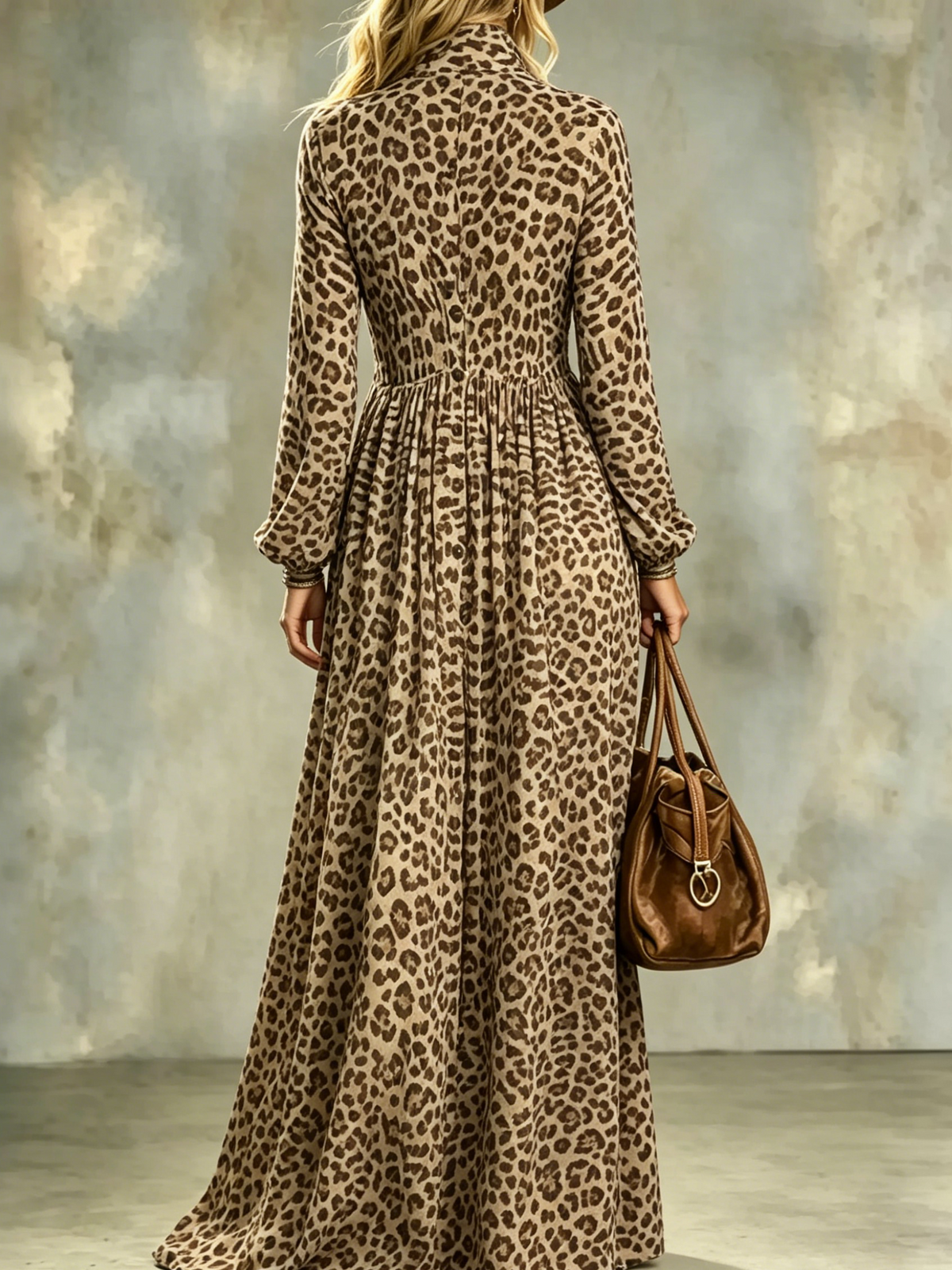 Women's Retro Leopard Turn-down Collar Shirt Dress