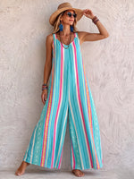 Boho-style Vintage Striped Loose-fit Draped Jumpsuit