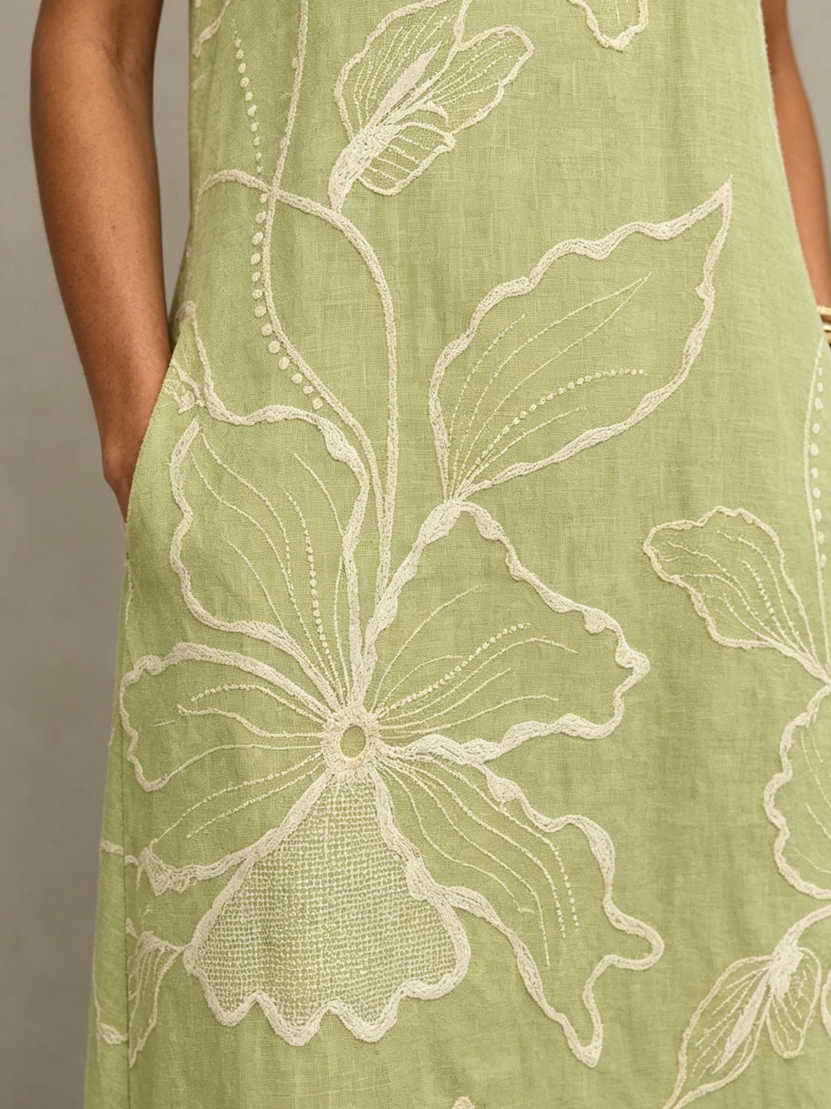Women’s Wavy-edge Floral Sleeveless Pocket Maxi Dress