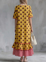 Casual Short-sleeve Dress With Polka-dot Print And Ruffled Hem