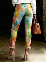 Women's Bohemian Colorful Abstract Art Ripped Skinny Jeans