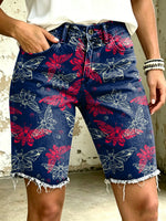 Women's Vividly Butterfly Totem Art Print Casual Denim Shorts