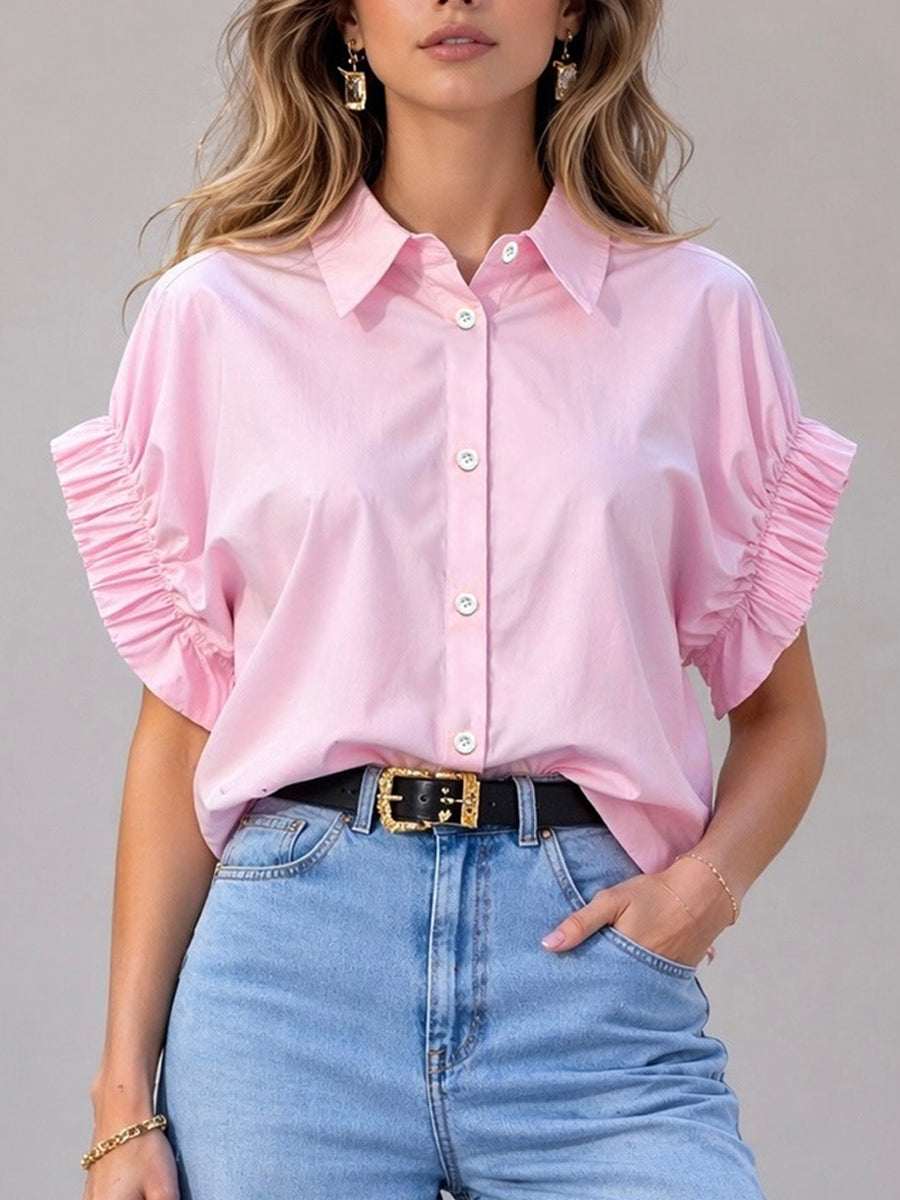 Women's Designer Wrinkled Flutter Sleeve Shirt