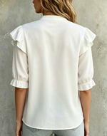 Women's Elegant Stand Collar Ruffle Trim Blouse