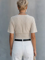 Slimming V-neck Striped Top With Batwing Sleeves And A Fitted Waist