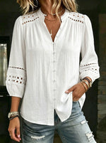 Women's 3/4 Length Sleeve Dressy Casual Blouses Spring Boho Button Down Shirts