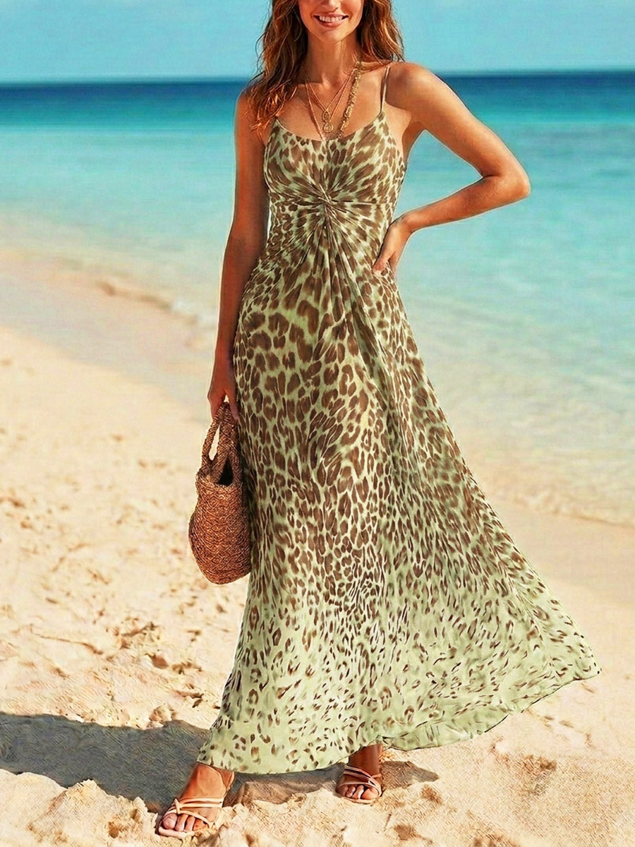 Women's Leopard Pattern Art Print Casual Sleeveless Maxi Dress