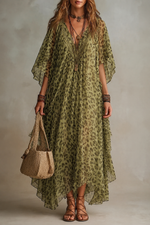 Stylish Loose-fit Leopard Print Chiffon Maxi Dress