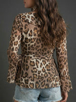Vintage Leopard Print Ruffled Chiffon Casual Shirt