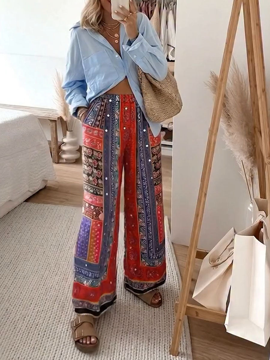 Women's Hippie-style Prints Elastic-waist Pants