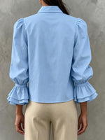 Women's Solid Color V-neck Long-sleeve Casual Loose Cotton-linen Top