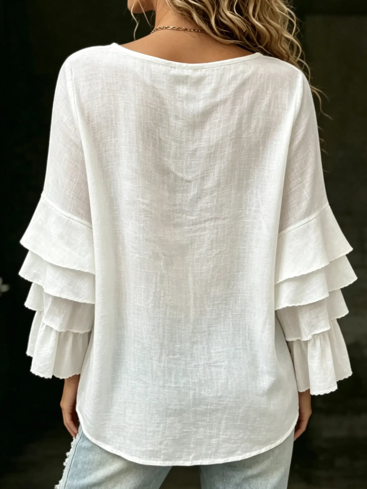 Women's Boho V-Neck Ruffle Long Sleeve Blouse