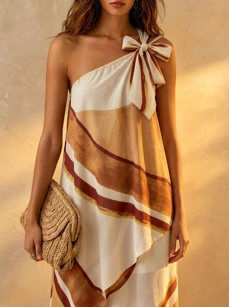 Women‘s Summer Abstrct Print Asymmetrical Design One-shoulder Vest Top And Skirt Two-piece Set