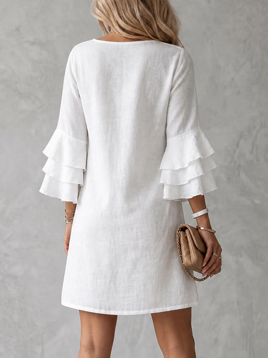 Women's Vintage Ruffled Cotton-Linen Dress