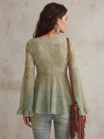 Bohemian Print Fitted Top With Tie