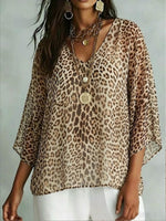 Women’s V-neck Loose Chiffon Leopard Print Top