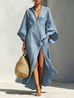 Women's V-neck Lazy Style Batwing Sleeve Loose Long Vacation Dress