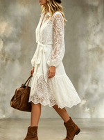Women's Halter Cold Shoulder Lace Dress With V-neck And High-low Ruffle Hem