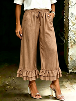 Women's Ruffled Drawstring Wide-leg Pants